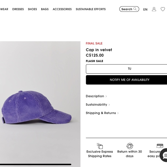 $150 MAJE Purple Corduroy Baseball Adjustable Cap NEW - Picture 2 of 4